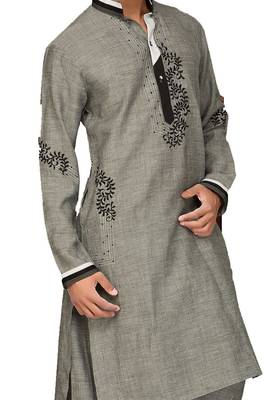 Grey plain cotton pathani-suits 3