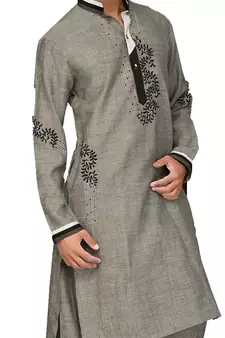 Grey plain cotton pathani-suits