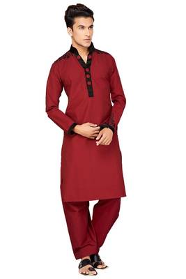 Maroon plain cotton pathani-suits 1