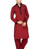 Maroon plain cotton pathani-suits