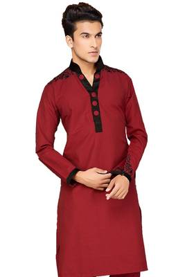 Maroon plain cotton pathani-suits 2