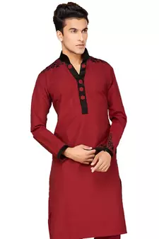 Maroon plain cotton pathani-suits