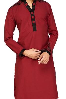 Maroon plain cotton pathani-suits 3