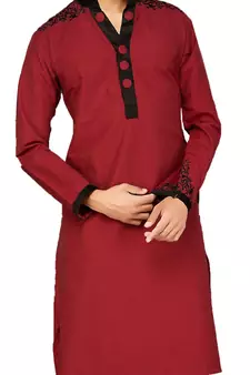 Maroon plain cotton pathani-suits