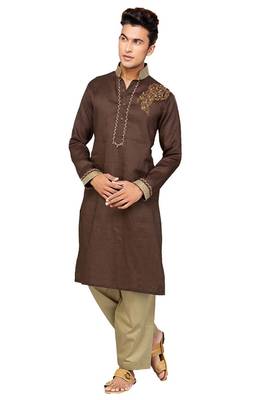Brown plain cotton pathani-suits 1