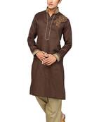 Brown plain cotton pathani-suits