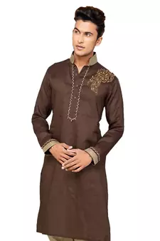 Brown plain cotton pathani-suits
