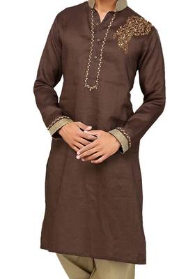 Brown plain cotton pathani-suits 3