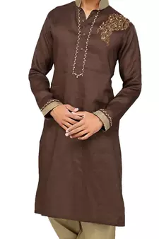 Brown plain cotton pathani-suits
