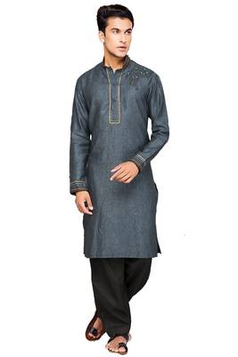 Blue plain cotton pathani-suits 1