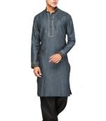 Blue plain cotton pathani-suits