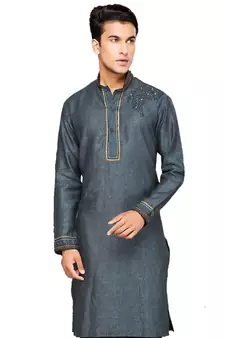 Blue plain cotton pathani-suits