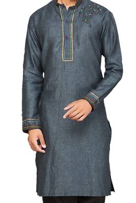 Blue plain cotton pathani-suits 3