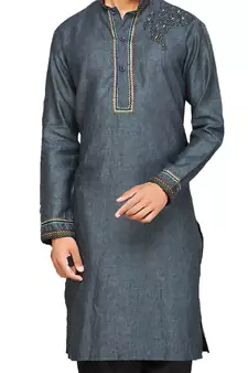Blue plain cotton pathani-suits