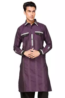 Purple plain cotton pathani-suits