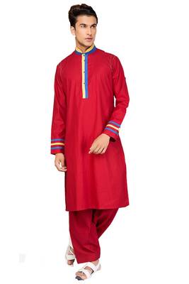 Red plain cotton pathani-suits 1