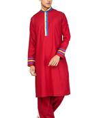 Red plain cotton pathani-suits