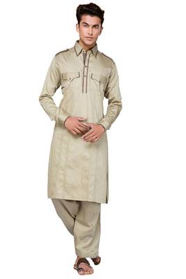 Beige plain cotton pathani-suits 1