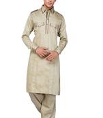 Beige plain cotton pathani-suits
