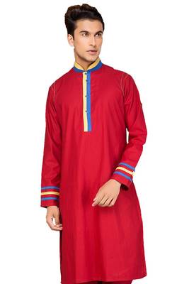 Red plain cotton pathani-suits 2