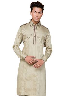 Beige plain cotton pathani-suits 2