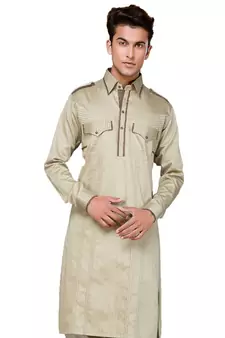 Beige plain cotton pathani-suits