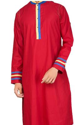 Red plain cotton pathani-suits 3