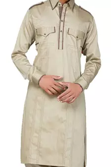 Beige plain cotton pathani-suits