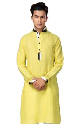 Yellow plain linen pathani-suits 2