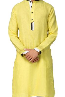 Yellow plain linen pathani-suits 3