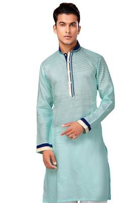 Turquoise plain linen pathani-suits 2