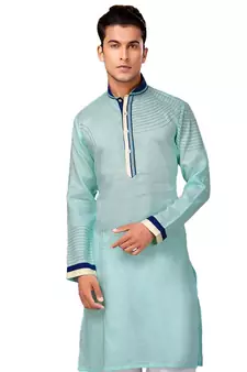 Turquoise plain linen pathani-suits