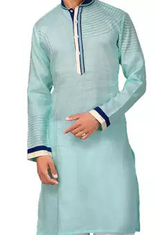Turquoise plain linen pathani-suits