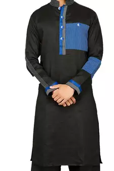 Black plain cotton pathani-suits