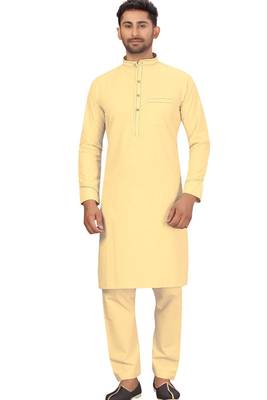 Yellow plain cotton pathani-suits 1