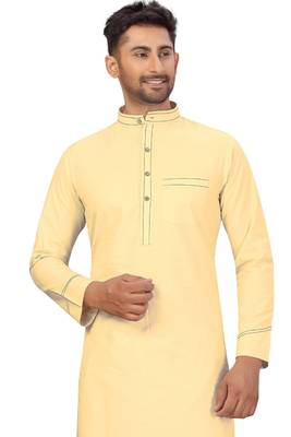 Yellow plain cotton pathani-suits 2