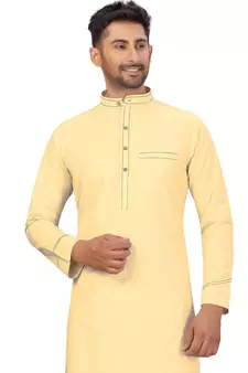 Yellow plain cotton pathani-suits