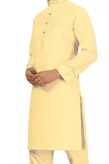 Yellow plain cotton pathani-suits