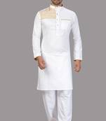 White Cotton Plain Kurta Pajama Set for Men
