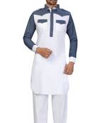 White plain cotton pathani-suits