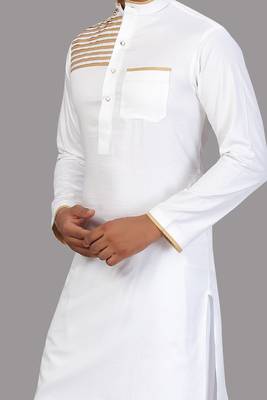 White Cotton Plain Kurta Pajama Set for Men 3