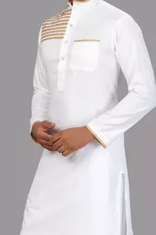 White Cotton Plain Kurta Pajama Set for Men