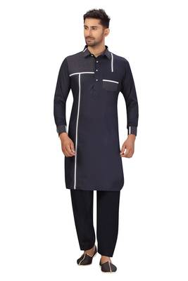 Blue plain cotton pathani-suits 1