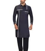 Blue plain cotton pathani-suits