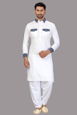 White plain cotton pathani-suits 1