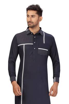 Blue plain cotton pathani-suits 2
