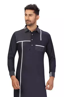 Blue plain cotton pathani-suits
