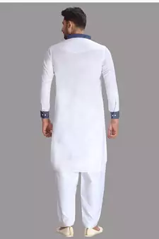 White plain cotton pathani-suits