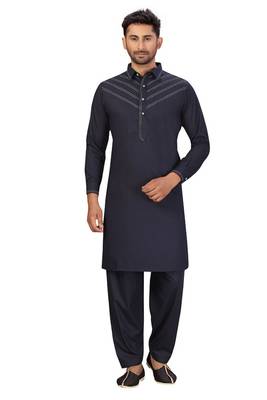 Blue plain cotton pathani-suits 1