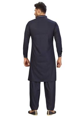 Blue plain cotton pathani-suits 2